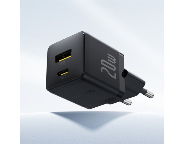 Мережеве зарядний пристрій Baseus Palm C+U 20W + Cable Type-C to Type-C (P10111608113-01) Black