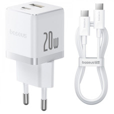 Мережеве зарядний пристрій Baseus Palm C+U 20W + Cable Type-C to Type-C (P10111608213-01) біле