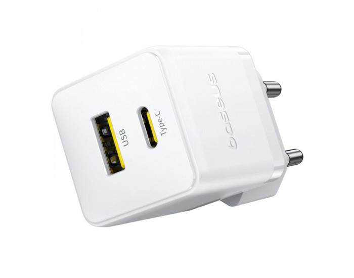 Мережеве зарядний пристрій Baseus Palm C+U 20W + Cable Type-C to Type-C (P10111608213-01) біле