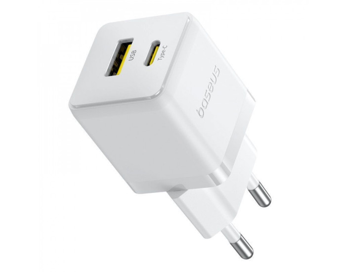 Мережеве зарядний пристрій Baseus Palm C+U 20W + Cable Type-C to Type-C (P10111608213-01) біле