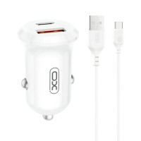 Автомобільне зарядний пристрій XO CC69 Mini Smart USB+Type-C 30W з кабелем Type-С, Білий