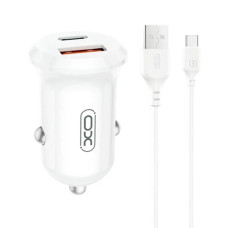 Автомобильное зарядное устройство XO CC69 Mini Smart USB+Type-C 30W с кабелем Type-С, белый