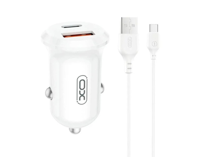 Автомобильное зарядное устройство XO CC69 Mini Smart USB+Type-C 30W с кабелем Type-С, белый