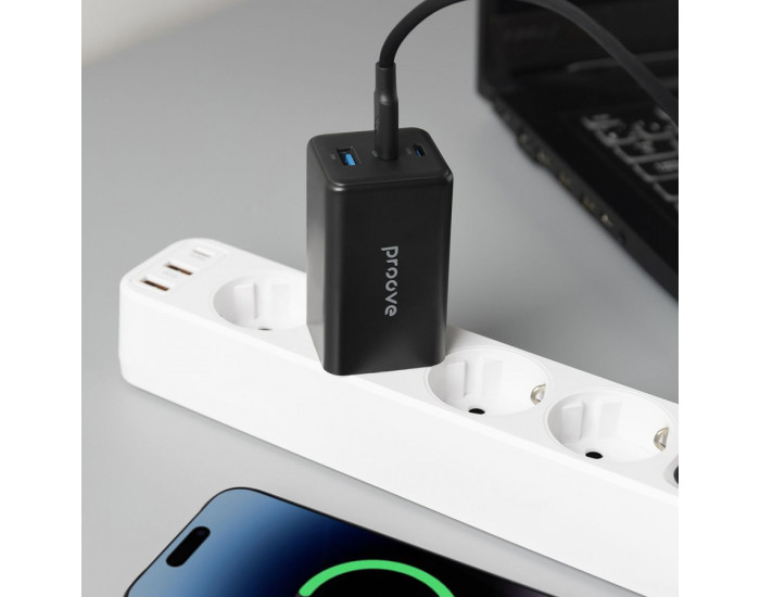 Сетевое зарядное устройство Proove Pocket GaN 65W (2Type-C + USB) черный
