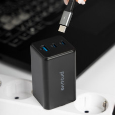Сетевое зарядное устройство Proove Pocket GaN 65W (2Type-C + USB) черный