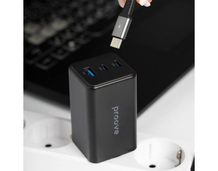Сетевое зарядное устройство Proove Pocket GaN 65W (2Type-C + USB) черный