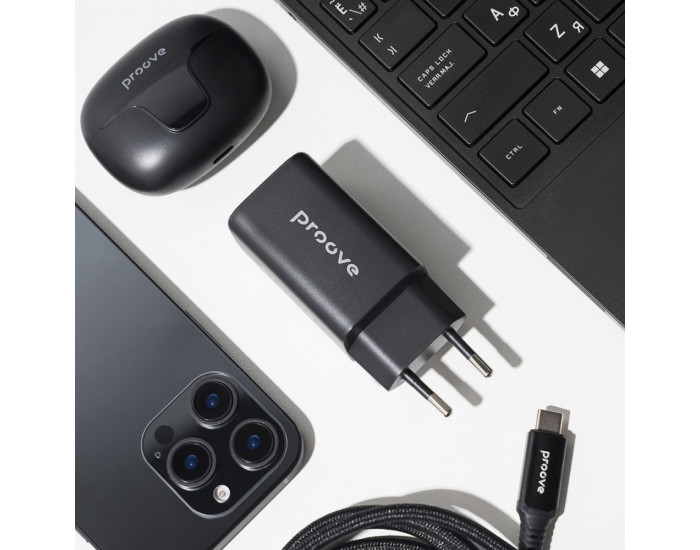 Сетевое зарядное устройство Proove Pocket GaN 65W (2Type-C + USB) черный