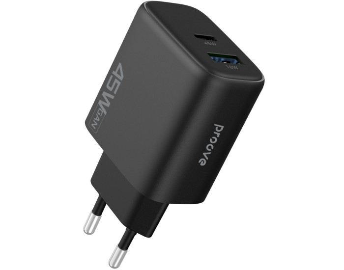 Сетевое зарядное устройство Proove Silicone Power 2 45W (Type-C + USB) черный