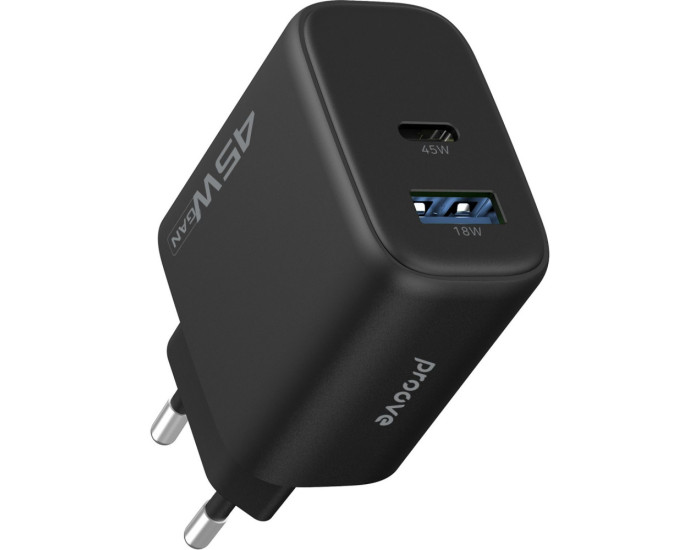 Сетевое зарядное устройство Proove Silicone Power 2 45W (Type-C + USB) черный