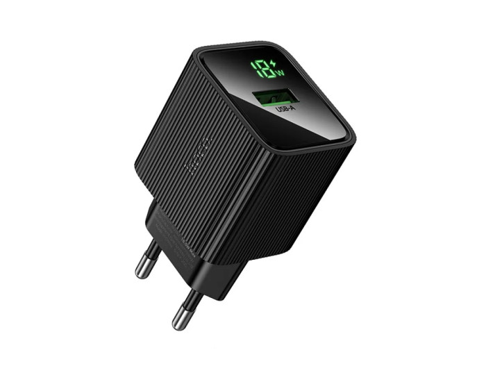 Мережеве зарядний пристрій Hoco CS81A Excellent single port with digital display (EU/USB-C/18W) чорне