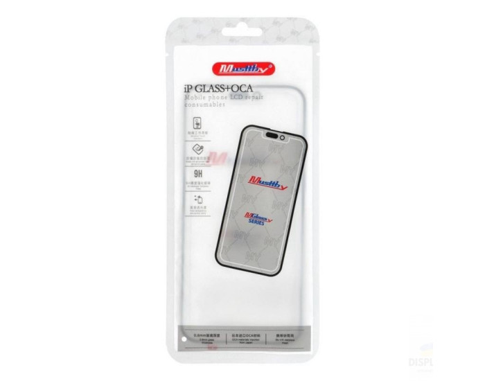 Стекло фронтальное c OCA-пленкой iPhone 14 Pro Max, черное с олеофобным покрытием, Musttby