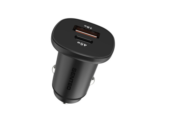 Автомобильное зарядное устройство SENTEO Q-03 Fast Car charger (USB-A+USB-C) A18W+C45W 63W, черный
