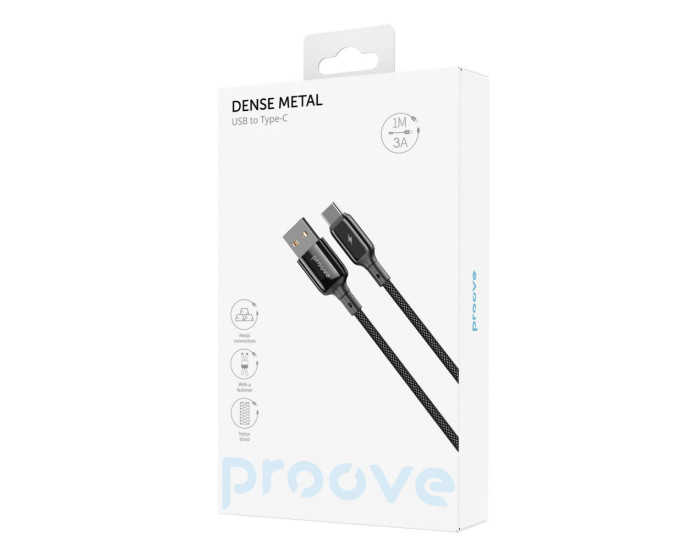 Кабель Proove Dense Metal USB to Type-C (3A/1m) черный
