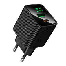 Мережеве зарядний пристрій Hoco CS84A with digital display (EU/USB-C+USB-A/PD30W/QC3.0) чорне