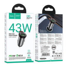 Автомобильное зарядное устройство Hoco NZ16A USB/Type-C (43W/PD/QC/25W) серый металик