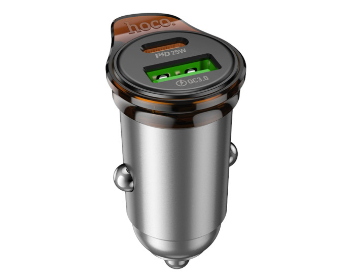 Автомобильное зарядное устройство Hoco NZ16A USB/Type-C (43W/PD/QC/25W) серый металик