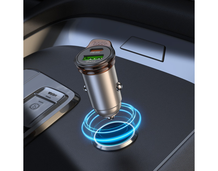 Автомобильное зарядное устройство Hoco NZ16A USB/Type-C (43W/PD/QC/25W) серый металик