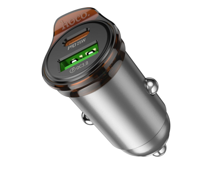 Автомобильное зарядное устройство Hoco NZ16A USB/Type-C (43W/PD/QC/25W) серый металик