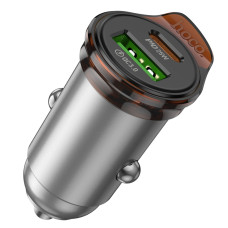 Автомобильное зарядное устройство Hoco NZ16A USB/Type-C (43W/PD/QC/25W) серый металик
