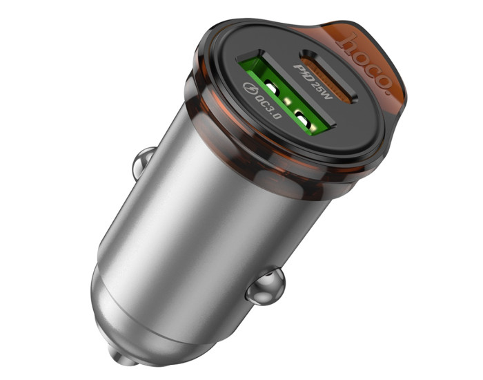 Автомобильное зарядное устройство Hoco NZ16A USB/Type-C (43W/PD/QC/25W) серый металик