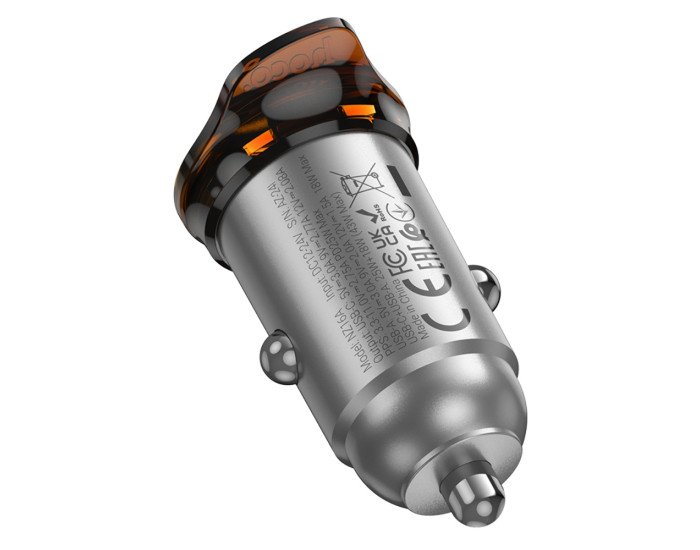 Автомобильное зарядное устройство Hoco NZ16A USB/Type-C (43W/PD/QC/25W) серый металик