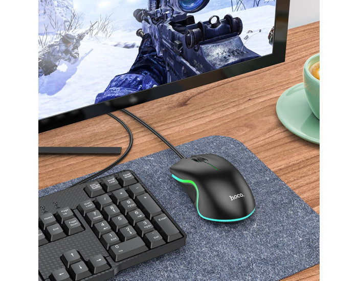 Мышь проводная Hoco GM19 RGB, Black