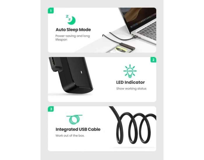 Зовнішній кишеня для накопичувача UGREEN CM321 USB-A to 2.5-Inch SATA Converter 50cm (UGR-70609)