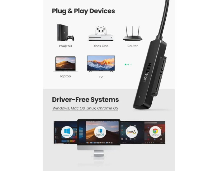 Зовнішній кишеня для накопичувача UGREEN CM321 USB-A to 2.5-Inch SATA Converter 50cm (UGR-70609)