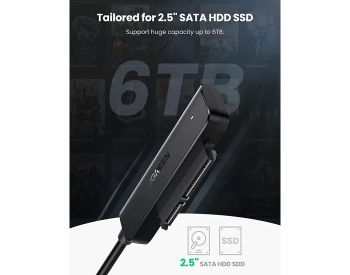 Зовнішній кишеня для накопичувача UGREEN CM321 USB-A to 2.5-Inch SATA Converter 50cm (UGR-70609)