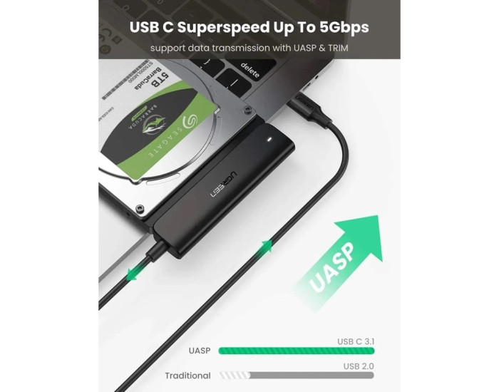 Зовнішній кишеня для накопичувача UGREEN CM321 USB-C 3.0 to 2.5-Inch SATA Converter 50cm (UGR-70610)