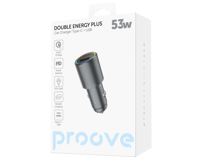 Автомобильное зарядное устройство Proove Double Energy Plus 53W (Type-C + Type-C)