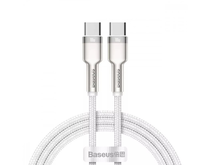 Кабель USB-C Baseus Cafule Metal Type-C to Type-C 100W (1m) (CATJK-C02) White 