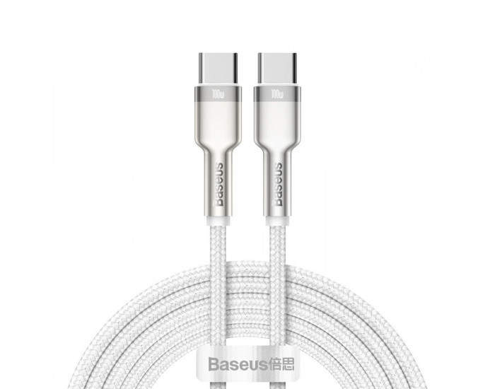 Кабель USB-C Baseus Cafule Metal Type-C to Type-C 100W (2m) (CATJK-D02) White 