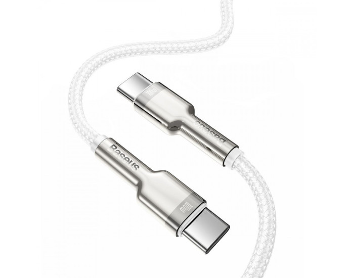 Кабель USB-C Baseus Cafule Metal Type-C to Type-C 100W (2m) (CATJK-D02) White 