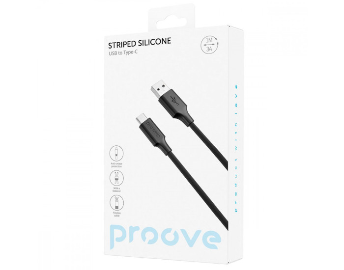 Кабель Proove Striped Silicone USB to Type-C (1m) белый