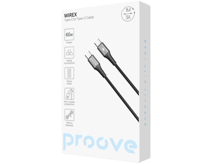 Кабель Proove Wirex Type-C to Type-С (60W/1m) черный