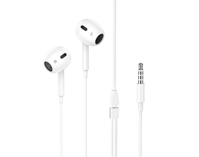 Проводные наушники 3,5 Hoco M101 Max Crystal Grace Wire-Controlled Earphones с микрофоном (Белый / White)