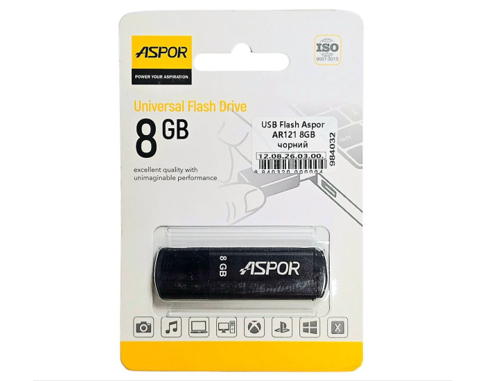 Флешка USB 3.0 Aspor 8GB AR121, чорна