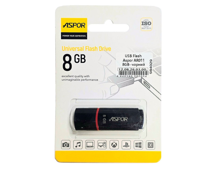 Флешка USB 3.0 Aspor 8GB AR011, чорна