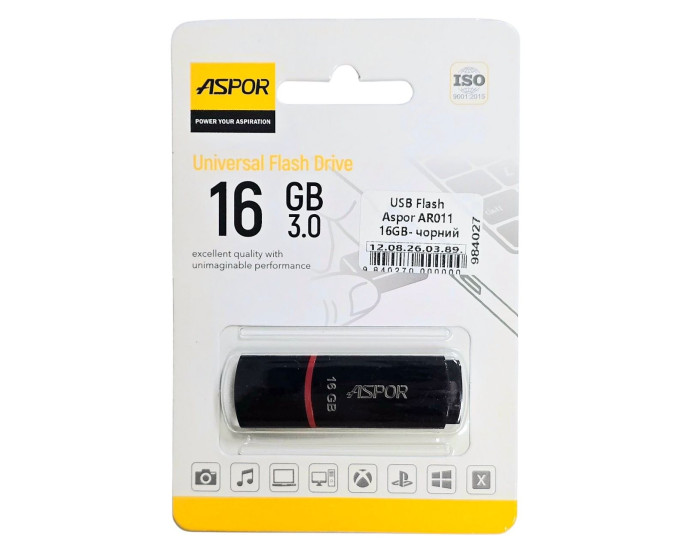 Флешка USB 3.0 Aspor 16GB AR011, черная