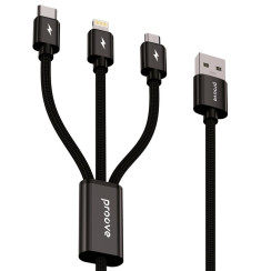 Кабель Proove Triple Connection 3 in 1 Type-C + Micro USB + Lightning (1.3m) черный