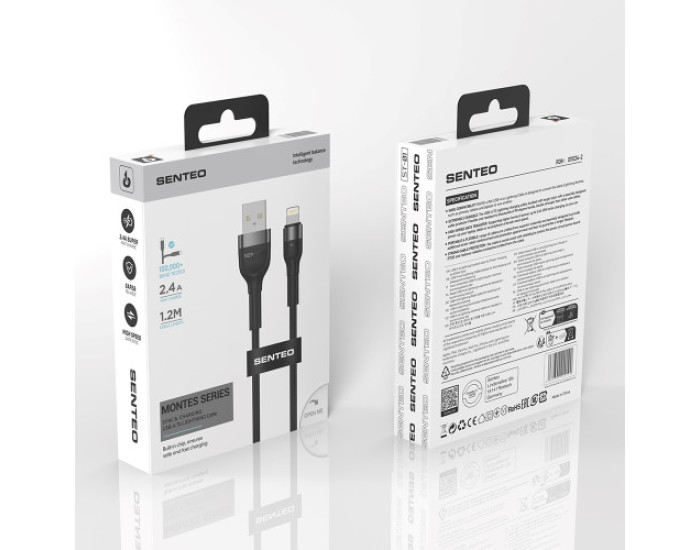 Кабель USB SENTEO ST-01 Montes series 2.4A USB to Lightning 1.2m, чорний