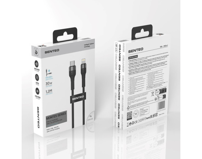 Кабель USB SENTEO ST-01 Montes series 30W Type-C to Lightning 1.2m, чорний