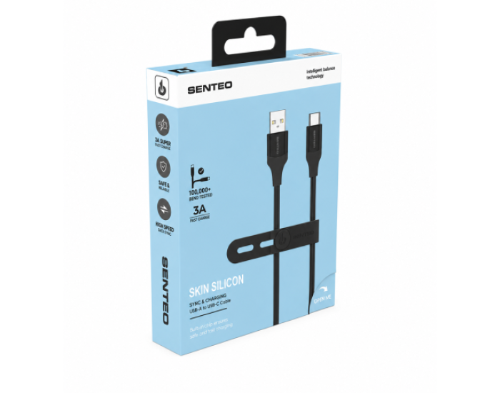 Кабель USB SENTEO SL-07 Skin Silicone 3A USB to Type-C 1.2m, чорний