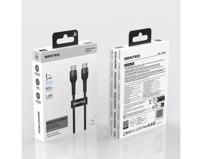 Кабель USB-C SENTEO ST-01 Montes series 60W Type-C to Type-C 1.2m, черный