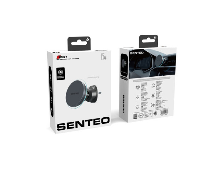 Автотримач з безпровідний зарядкою SENTEO RS1 Magnetic 15W, Сірий (в дефлектор)