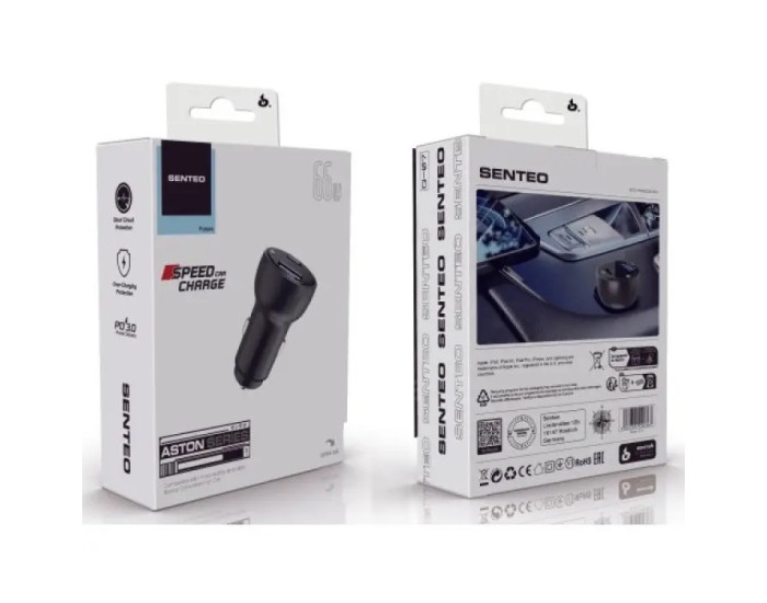 Автомобильное зарядное устройство SENTEO Q-07 Fast Car charger (USB-A+USB-C) 66W 3A, Black