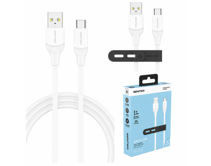 Кабель USB SENTEO SL-07 Skin Silicone 3A USB to Type-C 1.2m, Білий