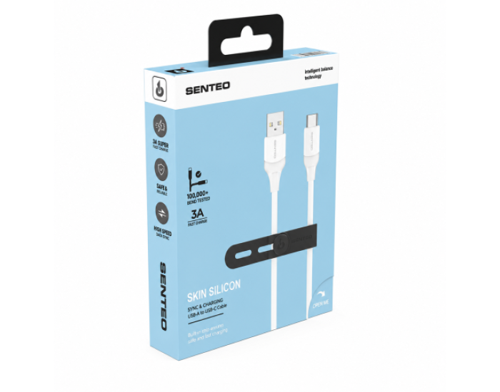 Кабель USB SENTEO SL-07 Skin Silicone 3A USB to Type-C 1.2m, Білий