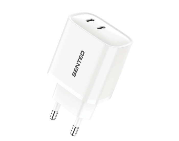 Мережеве зарядний пристрій SENTEO T-07 (version2) (2USB-C / PD / QC3.0 / 40W) (2Port) (white)
